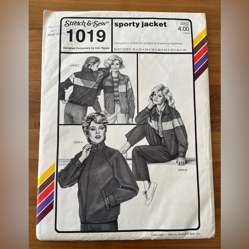 VINTAGE 1985 Stretch & Sew Ladies Sporty Jacket Pattern 1019 Uncut Size 30 to 46